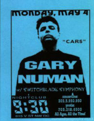 Gary Numan 1998 Venue Poster Washington